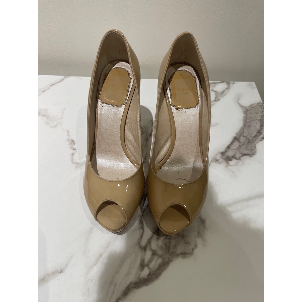 Christian Dior Patent Leather Beige Peep Toe - Picture 5 of 7